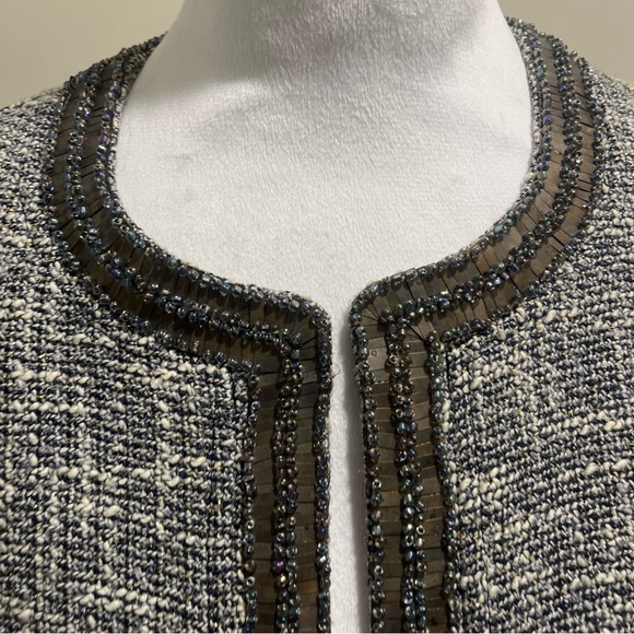 Tory Burch Black and white  Tweed jacket with beaded trim size 6 - Picture 2 of 10